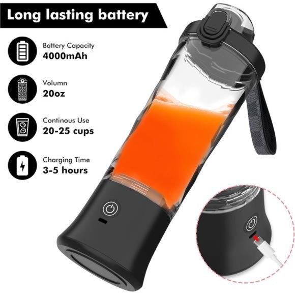 Portable Blender Cordless, Personal Blender w/ 6 Blades, 20 Oz USB Rechargeable - Picture 4 of 6